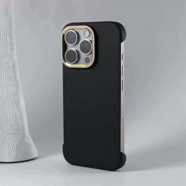 Imagem de Capa magnética ultrafina Desert Gold para iPhone 13, 14, 15, 16 Pro Max Plus, com carregamento sem fio, sem moldura, capa rígida de PC, preta, para iPhone 15 Pro Max