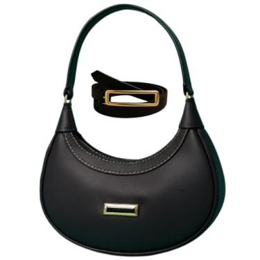 Imagem de Kit de Bolsa e Cinto Feminina Elegante, Alça Única, Design Meia-lua, Bloguerinha, Modinha (Preta)