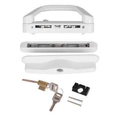 Imagem de Conjunto de maçanetas deslizantes para porta de pátio com trava de encaixe e chave cilíndrica de vidro para varanda fechadura de maçaneta de substituição fácil de usar