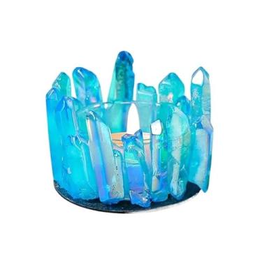Imagem de Castiçal de cristal galvanizado natural – Suporte de luz de chá de cristal único feito à mão para decoração de Halloween, decoração de casa ou presente (E)