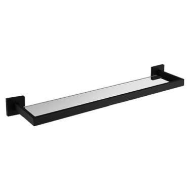 Imagem de Conjunto de banheiro preto fosco - Toalheiro de aço inoxidável 304 - Kit, prateleira de vidro