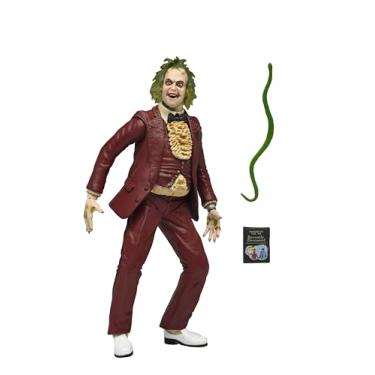 Imagem de NECA Beetlejuice oficial – Estatueta de ação em escala de 18 cm – Smoking Vermelho Beetlejuice em embalagem blister, item colecionável adulto, Dia das Bruxas