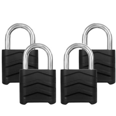 Imagem de SEPOX 4 peças, cadeado de combinação de 4 dígitos, design à prova de intempéries ao ar livre com senha oculta, uso para galpões, armário, academia, jardim, cercas, preto
