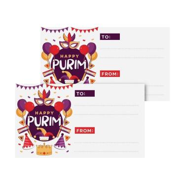 Imagem de Etiqueta de presente, adesivos Happy Purim, pacote com 25, 9 x 5 cm, autoadesivos