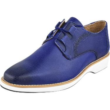 Imagem de LIBERTYZENO Sapato social masculino de malha, EEL & Croco, couro legítimo, com cadarço, Oxford para formatura e formatura, Azul royal, 41
