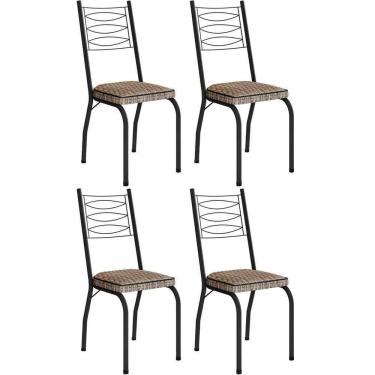 Imagem de Kit 4 Cadeiras Aço Carbono Tubular Metálica Acabamento D-25 Luana Preto-rattan