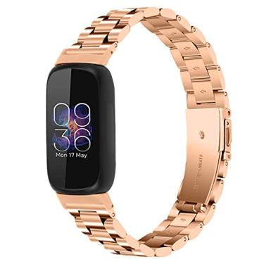 Imagem de Limque Pulseira De Aço Inoxidável Compatível Com Fitbit Inspire 3, Pulseiras Relógio Metal Ajustáveis, Substituição Para Mulheres E Homens (Ouro Rosa)
