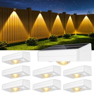 Imagem de NIORSUN Luzes solares de cerca ao ar livre à prova d'água, branco quente e frio RGB, pacote com 8 luzes LED Spot Lens Deck 9 modos, iluminação de parede movida a energia solar decoração para pátio