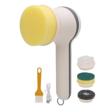 Imagem de POCREATION Purificador Giratório Elétrico Sem Fio, Escova Elétrica Portátil Com 4 Cabeças Substituíveis, Tempo de Execução de 45 Minutos para Banheiro, Piso, IPX5 à Prova D'água, Design