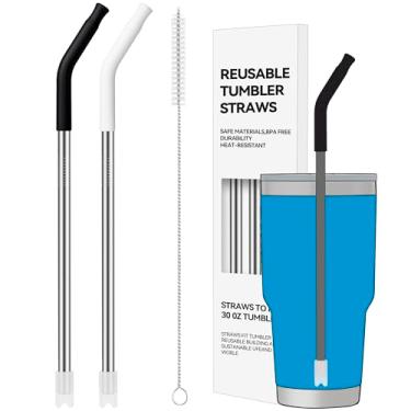 Imagem de Soledea 2 canudos reutilizáveis de 850 g, ideais para copos Stanley de 850 g e copos de 680 g, canudo de aço inoxidável com fundo de silicone anti-clank, serve na maioria das canecas de tamanho médio