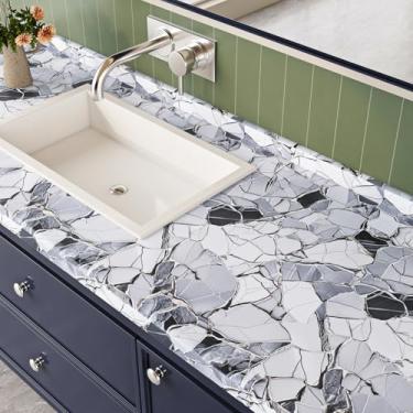 Imagem de ReWallpaper Papel de parede de mármore abstrato cinza brilhante para bancadas de cozinha 15,8 cm × 9,27 m