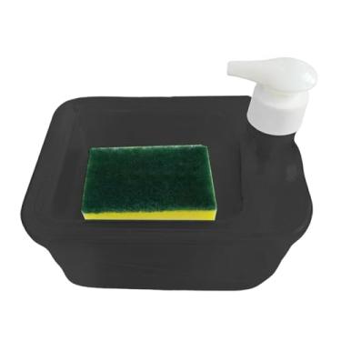 Imagem de Ｂｅｓｇａ Conjunto de dispensador de sabão e esfregão, suporte para saboneteira, recipiente para bomba de detergente de louça, 35 onças, esponja incluída