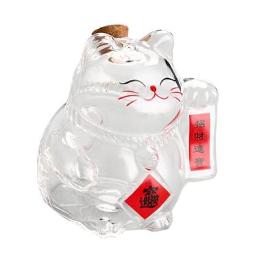 Imagem de WeiLaiKeQi Cofrinho de vidro transparente decorativo em forma de gato, jarra, ornamento elegante, recipiente fofo, estátua para, presente, prateleira de