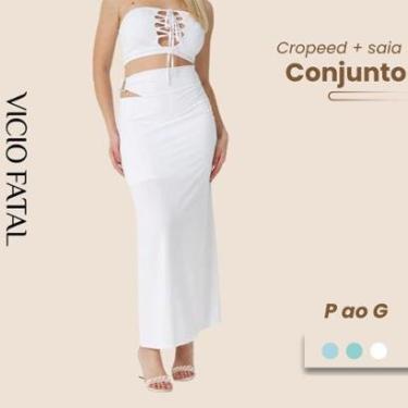 Imagem de Conjunto Feminino 2 Peças Resort Cropped + Saia Poliamida Moderno e Confortável-Feminino