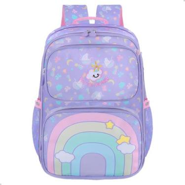 Imagem de Mochila Escolar Bolsa Colorida Arco-Iris Grande Moda Lilás - M3M