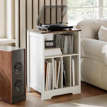 Imagem de ChooChoo Suporte para toca-discos, armário de armazenamento de discos de vinil, suporte para toca-discos com capacidade para até 160 álbuns, prateleira de exibição de mesa para sala de estar, quarto