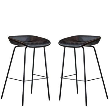 Imagem de Kit 2 Cadeira Banqueta Alta Com Assento Estofado em Couro Black Leather EdeCasaMoveis