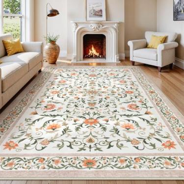 Imagem de Lahome Tapetes florais de 20 x 25 cm para sala de estar, lavável, pilha baixa, vintage, flor, grande, outono, laranja, boho, tapetes antiderrapantes para quarto de meninas, crianças, sala de jogos