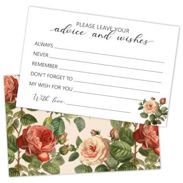 Imagem de WwongxianB Conjunto de 25 cartões de conselhos e desejos florais rosas - Livro de visitas Palavras de Sabedoria para recém-casados chá de panela casamento aposentadoria Grad Fill in Style Convites