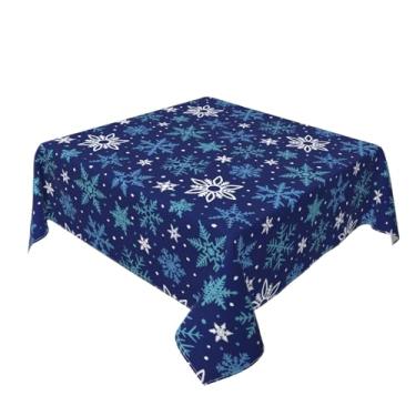 Imagem de Aytipun Toalha de mesa quadrada de inverno azul escuro 137 x 137 cm azul petróleo branco floco de neve tema de férias toalha de mesa decorativa sazonal rústica casa de fazenda para decoração de festa