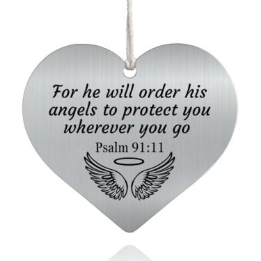 Imagem de XQLZY For He Will Order His Angels to Protect You Wherever You Go Pingente de carro com espelho retrovisor de aço inoxidável, Salmo 91:11, presentes de anjo da guarda para esposa, presentes de