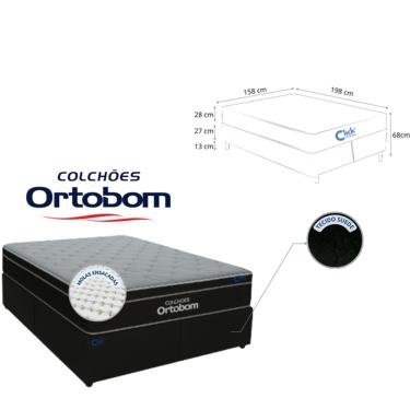 Imagem de Conjunto Queen Colchão Ortobom de Molas Ensacadas com Base Box Suede Blindada 158x198x68 - Maior Resistência e Qualidade