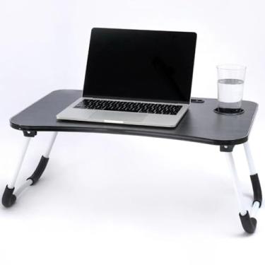 Imagem de Mesa Apoio para Notebook Dobrável Portátil Grande com Porta Copo – Uso em Cama, Sofá e Escrivaninha (Preta)