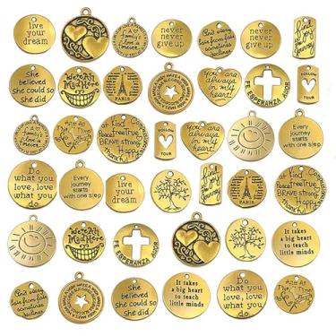 Imagem de awaFanee Pingentes para fazer joias, pingentes para pulseira, lote a granel, colar, brincos, chaveiro, berloques, contas, kit faça você mesmo, descobertas de artesanato moderno, bronze, latão, redondo