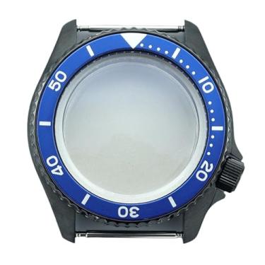 Imagem de FEIYASHI Caixa de relógio preta PVD de aço inoxidável de 42,5 mm, moldura de cerâmica, vidro de safira para NH35 NH36/34, movimento 3,8 peças de coroa, NH35 NH34/36/38 movimento + anel capítulo azul 6