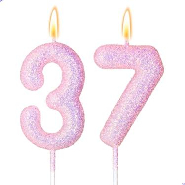Imagem de 37 velas decorações de aniversário de 37 anos para meninas, rosa 37 velas para bolo de aniversário, 37 enfeites de bolo para meninas de 37 anos, decoração de bolos, lembrancinhas de artigos de festa