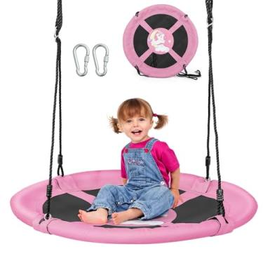 Imagem de Costzon 40’’ Flying Saucer Tree Swing, Safe and Sturdy Swing for Children W/Easy Assembly, Adjustable Ropes, Ideal for Park Backyard, Playground, and Playroom (Pink Unicorn)