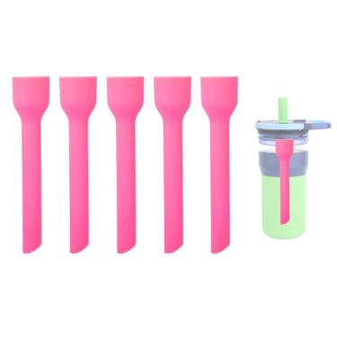 Imagem de 5 canudos de silicone compatíveis com copo infantil Brümate Leap de 340 g, canudos de silicone sem BPA, acessórios de palha fáceis de limpar para copo infantil Brümate Leap de 340 g (rosa vermelha)