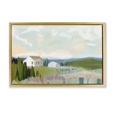 Imagem de Stupell Industries Arte de parede Hillside Haven Cottage em tela flutuante dourada emoldurada por Elara Yasna, 53 x 78 cm