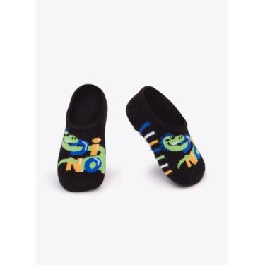 Imagem de Meia Sapatinho Puket com Antiderrapante Bebê Menino Dinossauro Preto 0