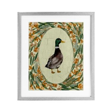 Imagem de Stupell Industries Retrato de pato com estampa emoldurada cinza floral sob vidro por Yen, 40,6 x 33,5 cm