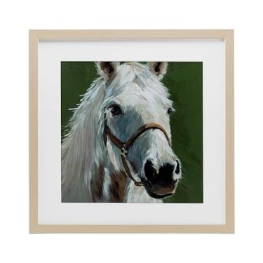Imagem de Stupell Industries Desenho emoldurado de cavalo branco em bétula verde sob vidro por Wani Pasion, 13 x 13