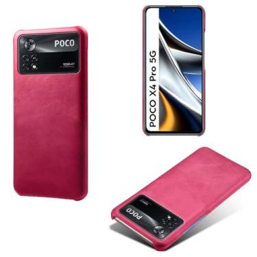 Imagem de Capa para Xiaomi POCO x4 Pro,Proteção contra quedas,Casca de volta de cor sólida simples,Design de couro de imitação de plástico-Rose