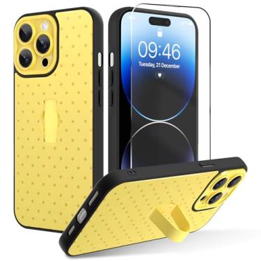 Imagem de OOK Capa para iPhone 14 Pro Max com protetor de tela, linda capa de telefone de bolinhas com alça de dedo ajustável, proteção total para mulheres e meninas - amarela
