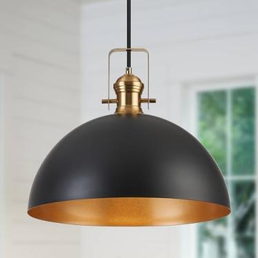 Imagem de Haolaike Luzes pendentes grandes de 45,7 cm para cozinha ilha preto fosco fazenda luminária pendente de altura ajustável cúpula para sala de jantar quarto corredor, 1 pacote