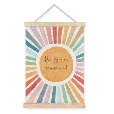 Imagem de BearCake Boho Sunshine Inspirational Wall Art Poster Hanger Frame, Boho Classroom, Be Brave to Your Mind Motivational Mindfulness Decoração de parede para consultoria de saúde mental, 30,5 x 40,6 cm