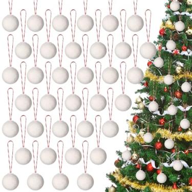 Imagem de Wonderjune 36 bolas de feltro de lã, enfeites de Natal, decorações de árvore de Natal de 3,8 cm, decoração de pompom DIY (branco)