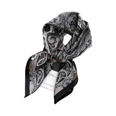 Imagem de Lenço Quadrado Feminino De Cetim Macio 70x70cm, Imitação De Seda, Moda