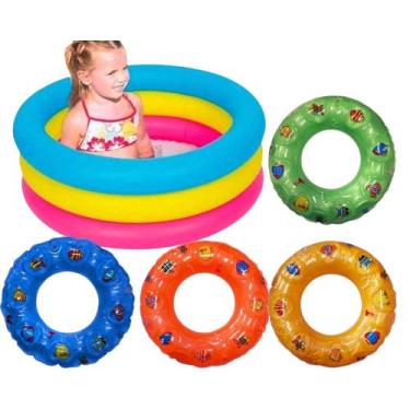 Imagem de Kit Piscina Inflavel 90L Criança 3 Aneis Verão + 1 Boia Sortida - Sou 