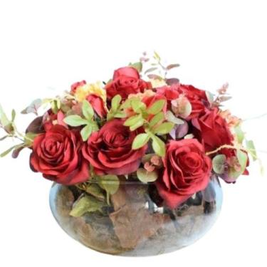 Imagem de Arranjo Com Flores Rosas vermelhas  Artificiais Vaso Vidro - La Caza S