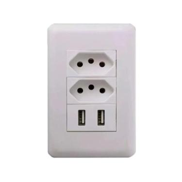 Imagem de Tomada Com Espelho Dupla Tomada 2 Usb 5v 2.1a De Parede - COIBEU