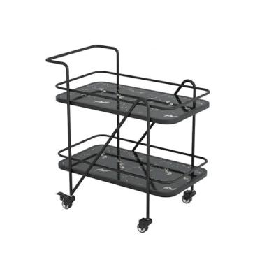 Imagem de Prateleira de cozinha Carrinho de bar preto moderno, carrinho servir cozinha 2 camadas com rodas, vinho móvel para bebidas, para casa, sala jantar, festa Prateleira de armazenamento(Grande)