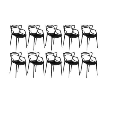 Imagem de Kit 10 Cadeiras Allegra Masters Polipropileno - Cozinha, Restaurante, Bar, Área externa - Preto