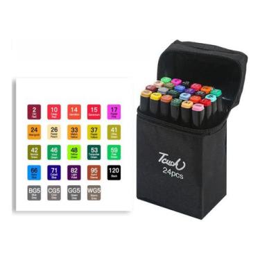 Imagem de Marcador Conjunto Canetas Permanente Ponta Dupla 24 Cores Estojo Escol