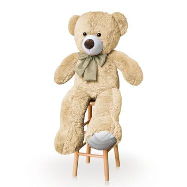 Imagem de Urso De Pelúcia Gigante 1M Com Laço Para Decoração Presente Amor (Doce De Leite Com Bege)
