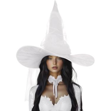 Imagem de UQJE Women's White Witch Hat Adult Mesh Witches Hat Halloween Costume-24in